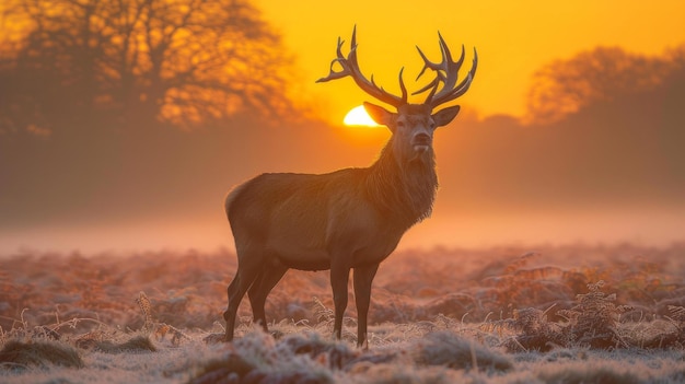 majestic stag silhouette dense mist twilight forest enigmatic tranquil cool tones subtle backlighting AI Generative