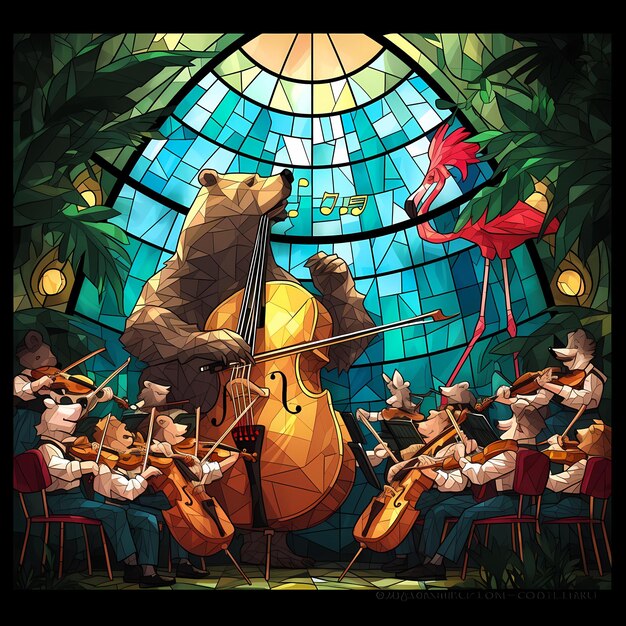 Foto majestic stained glass bear orchestra