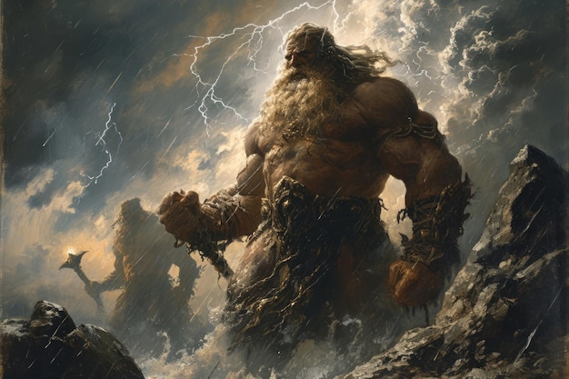 Majestic storm giants wielding thunderbolts and commanding the forces of nature Generative AI