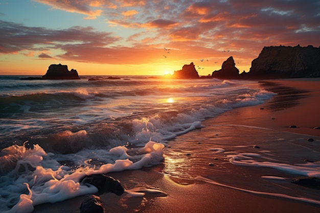 Photo majestic sunrise over the seaside beautiful sunrise image