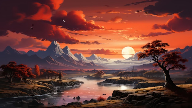 Majestic Sunrise Warm Color Gradient Painting the Mountain Peaks