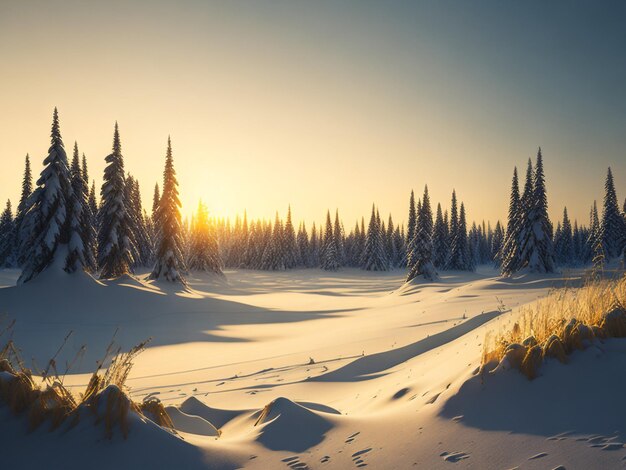 冬の山の風景に輝く壮大な日の出