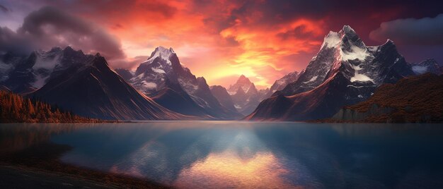 Photo majestic sunset behind mountain range