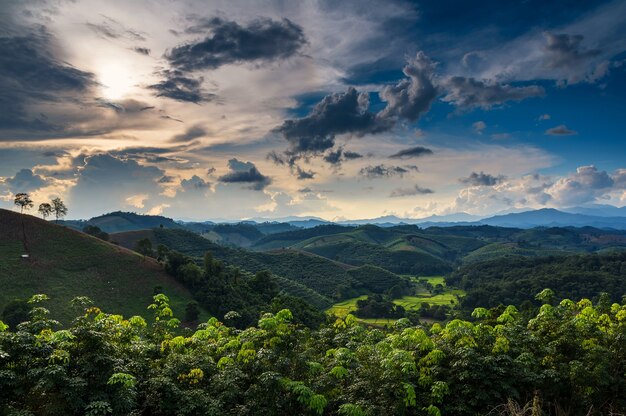 Majestic sunset over the mountains landscape.