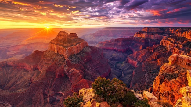 Majestic sunset over the serene Grand Canyon