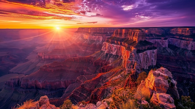 Majestic sunset over the serene Grand Canyon