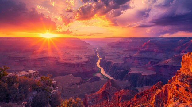 Foto maestoso tramonto sul sereno grand canyon