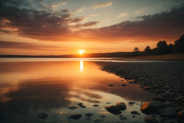 Majestic sunset over tranquil waters nature beauty