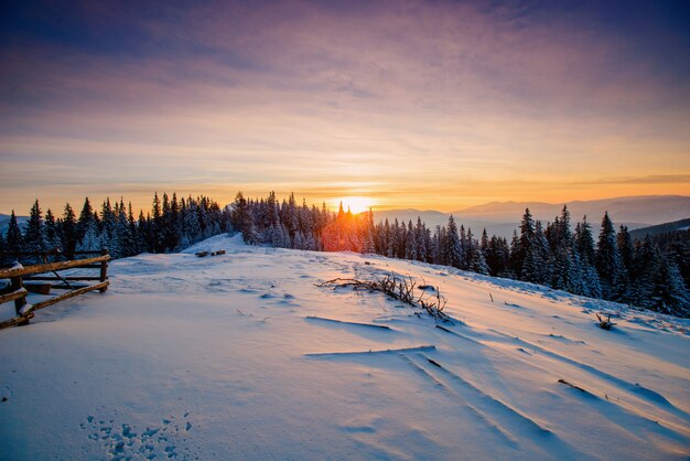 Majestic sunset in the winter