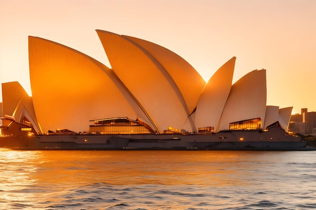 A majestic Sydney Opera House illuminated by a dazzling golden radiance generated by Ai