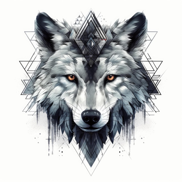 Majestic Symmetry De zwart-witte geometrische wolf die een wit doek domineert