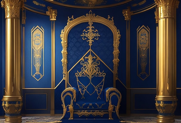 The majestic throne room decorated with patterns in the gloom Blue