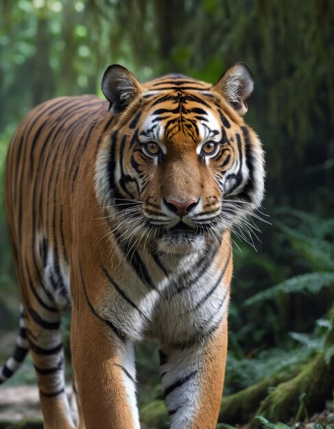 Majestic tiger roaming through the lush forest