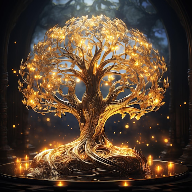 Majestic Tree of Life A Magical Display of Sparkles and Lights Generative Ai