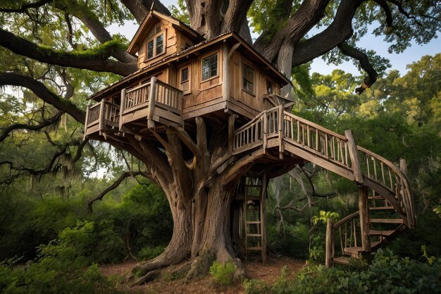 Majestic treehouse nestled in lush forest