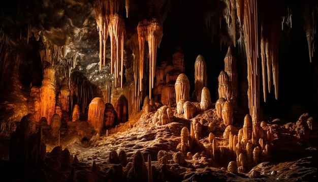 写真 人工知能によって生成された古代の洞窟石灰岩の岩層を探索する壮大な地下アドベンチャー