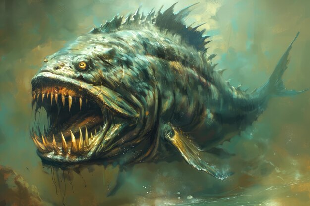 Majestic Underwater Predator Fierce and Fantastical Fish with Sharp Teeth in an Aquatic Environment