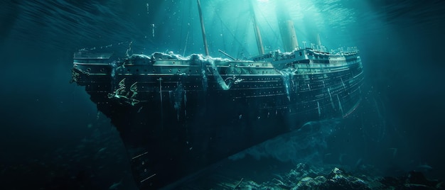 Majestic underwater view of a grand historic sunken ocean liner