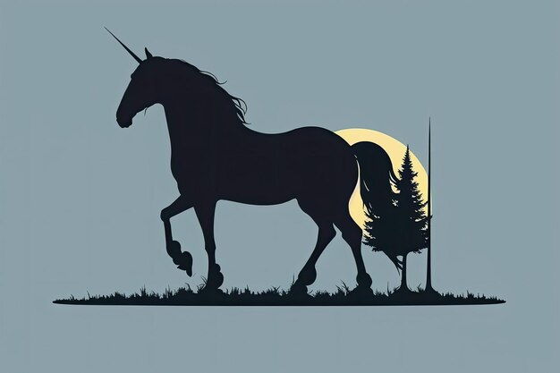 Photo majestic unicorn against a full moon generative ai