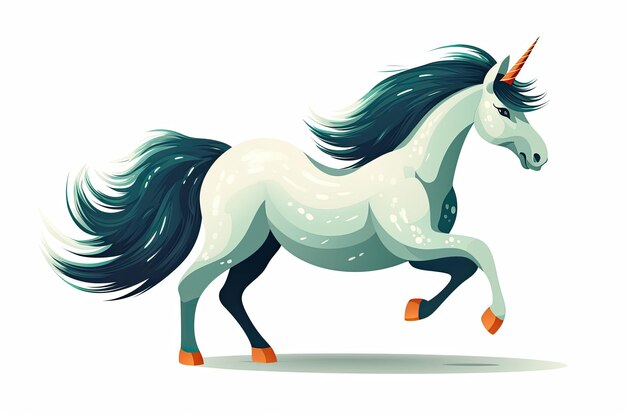 Majestic unicorn with a vibrant blue mane galloping through a field Generative AI