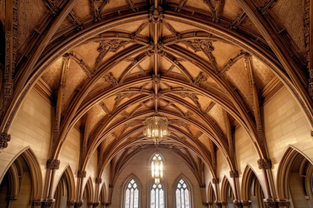 Majestic vaulted ceiling with intricate details created with generative ai