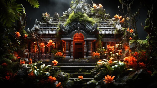 A Majestic and Vibrant Depiction of a Hindu Temple