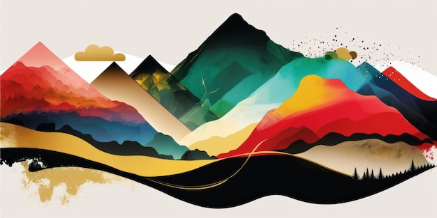 雄大な景色 山のベクター背景 美しいイラスト画像 ジェネレーティブ AI