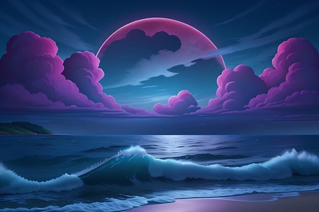 Majestic view of sea and moon at night