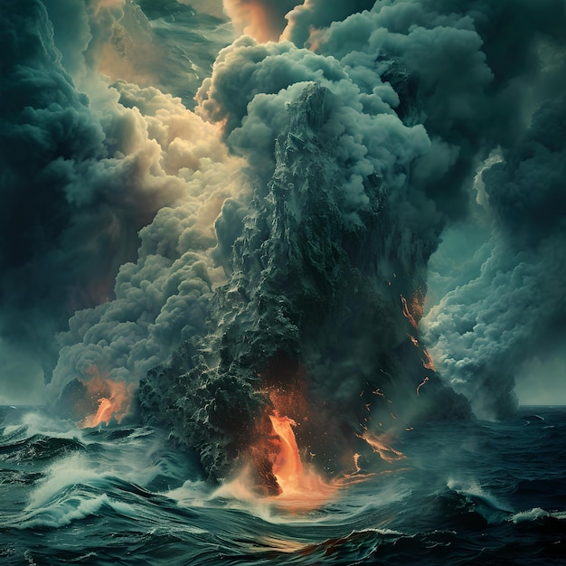 Majestic volcanic eruption at sea capturing natures fury dramatic and dynamic environment perfect for nature themes AI