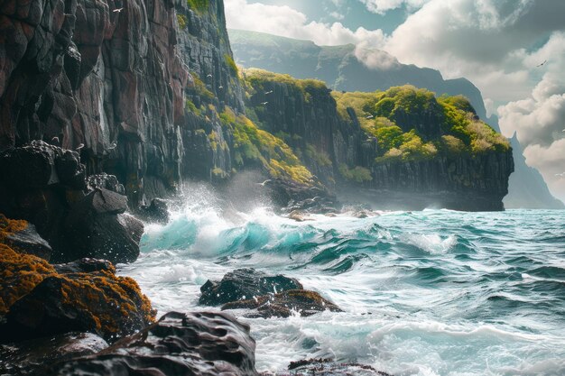 Majestic Water Body Adjacent to Rocky Cliff