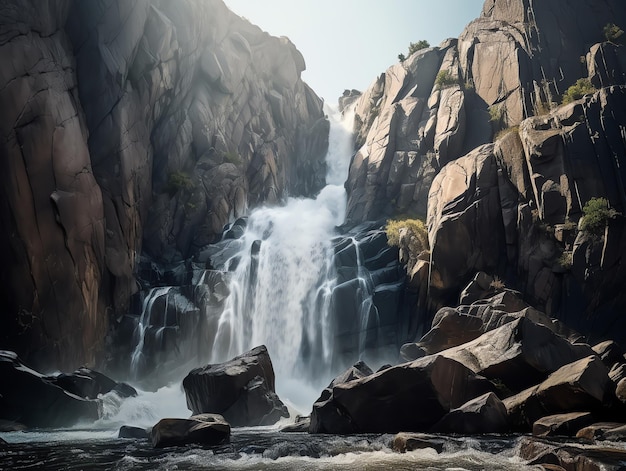 Photo majestic waterfall amidst riverscape