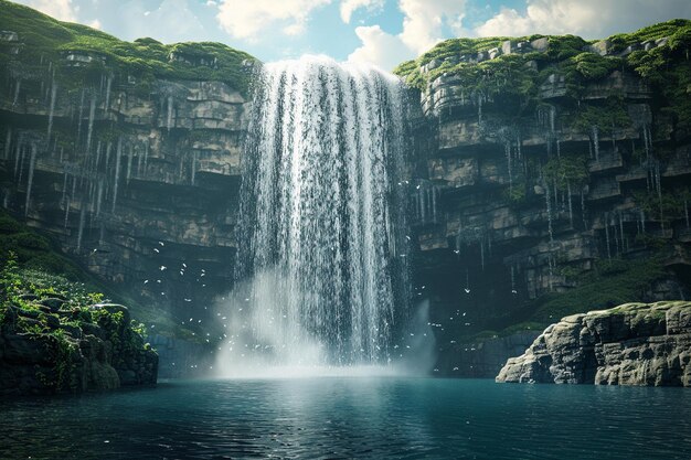 Majestic waterfall cascading into a pool below oct