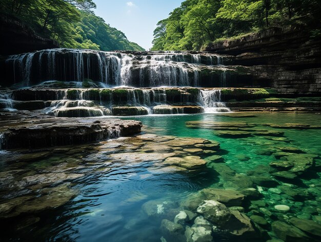 Photo majestic waterfall cascading in radiant splendor