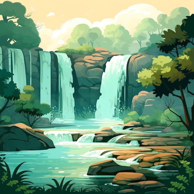 Premium AI Image | Majestic waterfall in forest