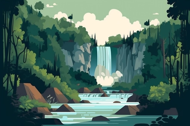 Фото Величественный водопад в лесу