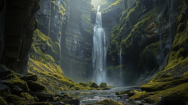 majestic waterfall in lush green forest