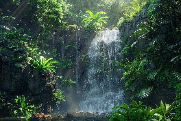Majestic waterfall surrounded by lush greenery oct
