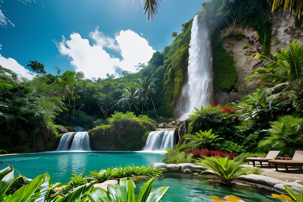 Majestic Waterfall in Tropical Forest Landscape