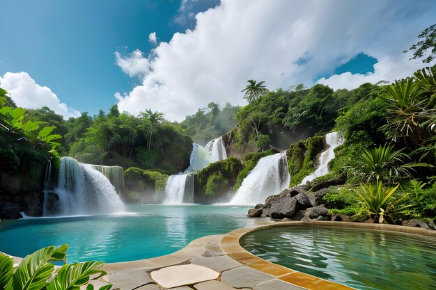 Majestic Waterfall in Tropical Forest Landscape