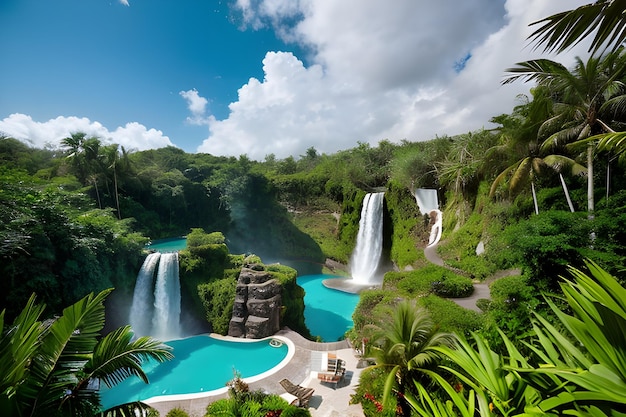 Majestic Waterfall in Tropical Forest Landscape