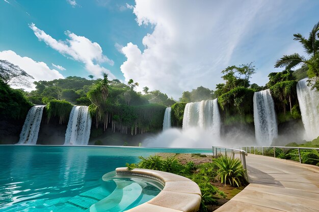 Majestic Waterfall in Tropical Forest Landscape