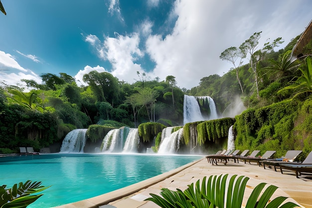 Photo majestic waterfall in tropical forest landscape