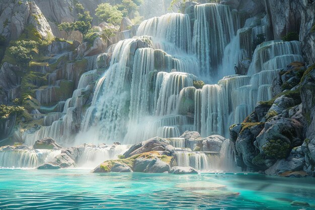 Photo majestic waterfalls cascading into a turquoise poo