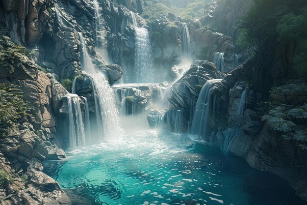 Photo majestic waterfalls plummeting into turquoise pool