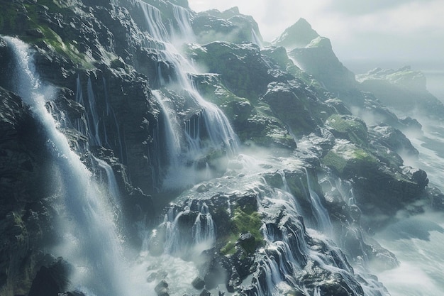 Фото Величественные водопады, спускающиеся с скалистых скал