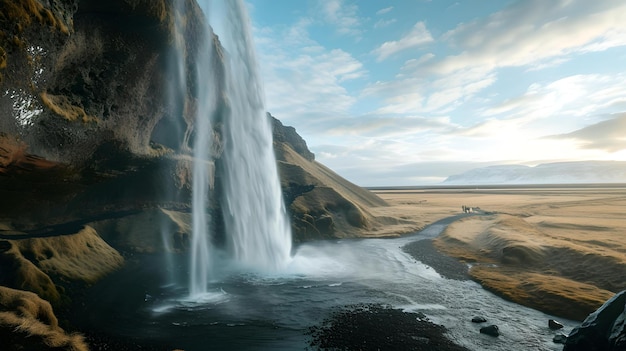 Majestic waterval cascade over kliffen in een rustige zwembad schilderachtige natuur landschap perfect voor muurkunst of reis brochure inspirerende schoonheid gevangen AI