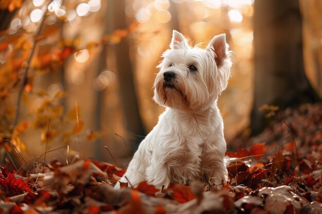 Majestic West Highland White Terrier sitting elegantly in profile portrait