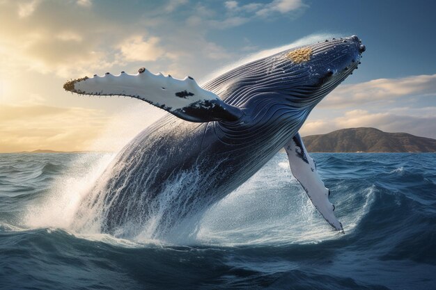 Majestic whale breaching in the open ocean