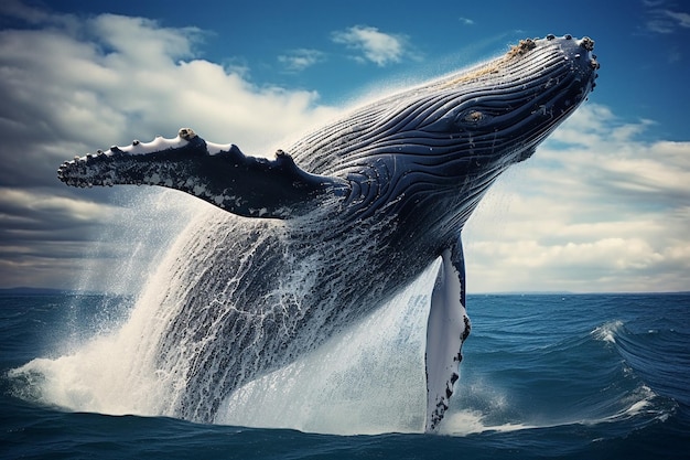 Majestic whale breaching in the open ocean