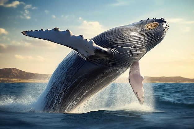 Majestic whale breaching in the open ocean